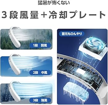 ネッククーラー 冷却プレート ダブル冷却 首掛け扇風機 Amazon | ネッククーラー ダブル冷却プレート付 ネックファン 首